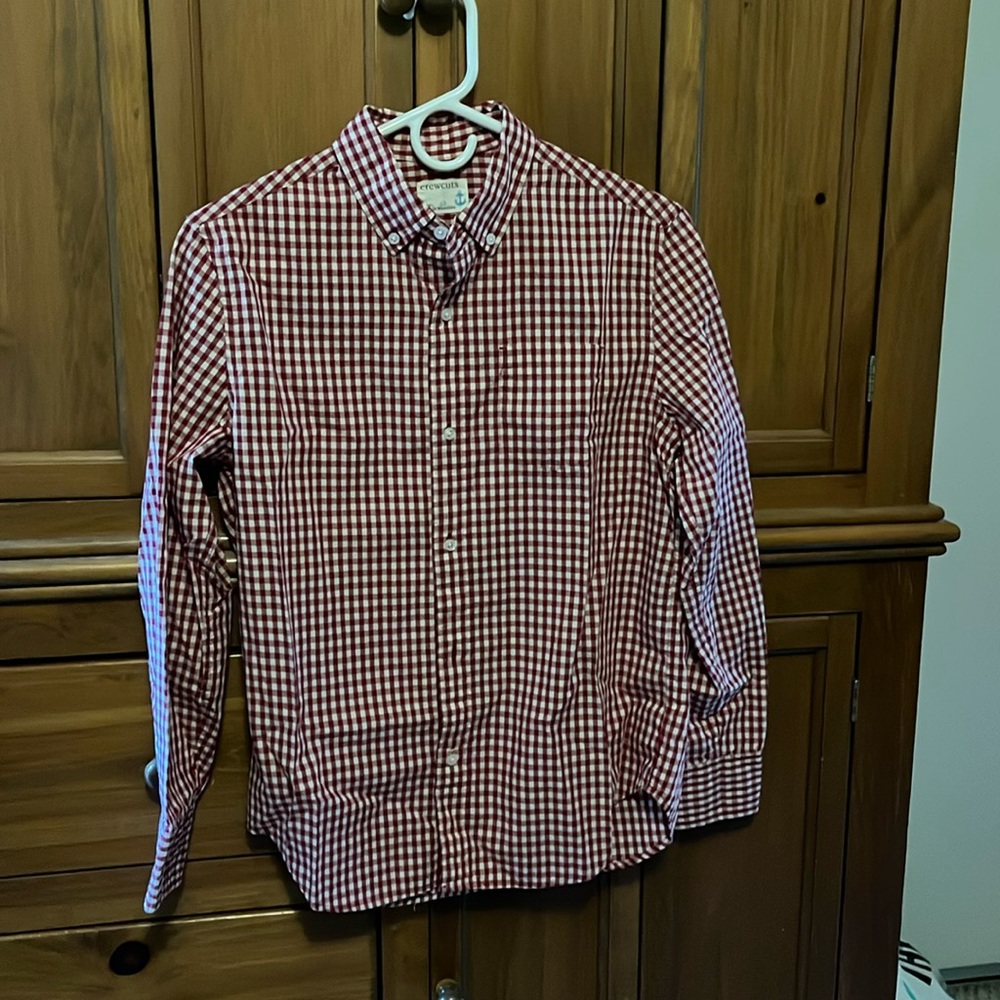 Crewcuts boys size 12 red/white small checkered button down long sleeve